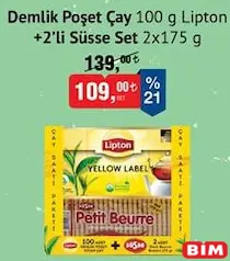 LİPTON DEMLİK POŞET ÇAY 100 G + 2'Lİ SÜSSE SET 2X175 G